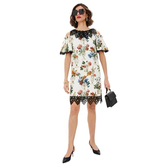 NWT Dolce & Gabbana White Mini Dress Vase Floral IT 42 M - Picture 5 of 8